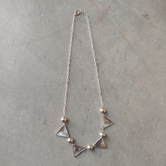 Handmade Silver and Blue Triangle Pendant Necklace - Picture 5 of 7